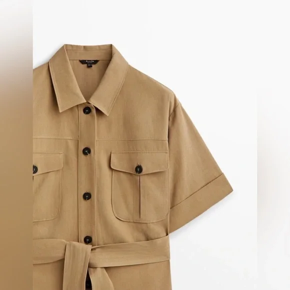 Massimo Dutti NWT khaki cotton tench shirt dress - Picture 9 of 15